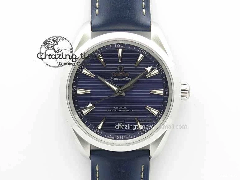 0126 Affordable 2017 Aqua Terra SS XF Best Edition Blue Textured Dial On Blue Leather Strap A 8159